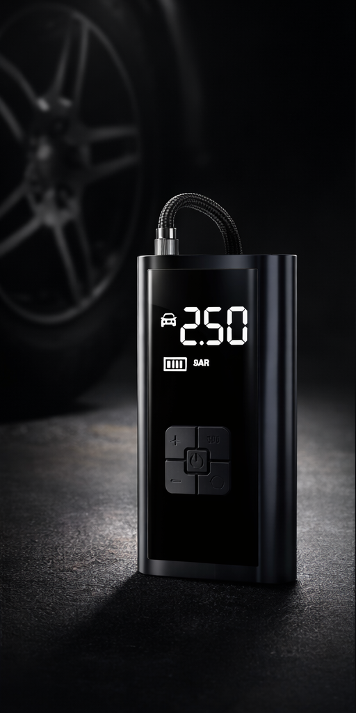 Portable tire air compressor compact design